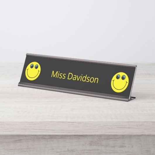 Porte-nom Pour Bureau Enseignant de l'Emoji jaune mignon (Devant)