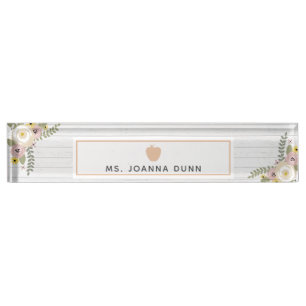 Porte-nom Pour Bureau Enseignant de pomme rose rose rose pâle et floral