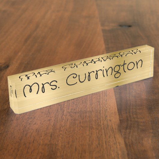 Porte-nom Pour Bureau Enseignant de script monoline en feuille d'or lége (Taille)