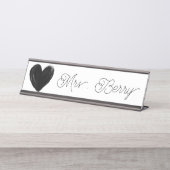 Porte-nom Pour Bureau Enseignant moderne du coeur noir (Devant)