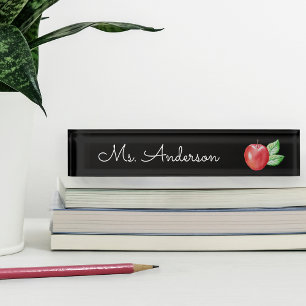 Porte-nom Pour Bureau Enseignant personnalisé Red Watercolor Apple