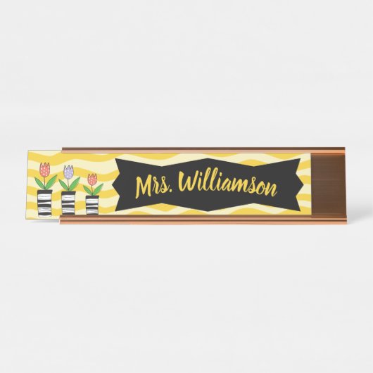 Porte-nom Pour Bureau Enseignant Professeur Fleurs professionnelles (Devant)