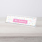 Porte-nom Pour Bureau Enseignant / Tuteur - Motif d'alphabet mou (Devant)