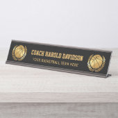 Porte-nom Pour Bureau Entraîneur de football d'or (Devant)