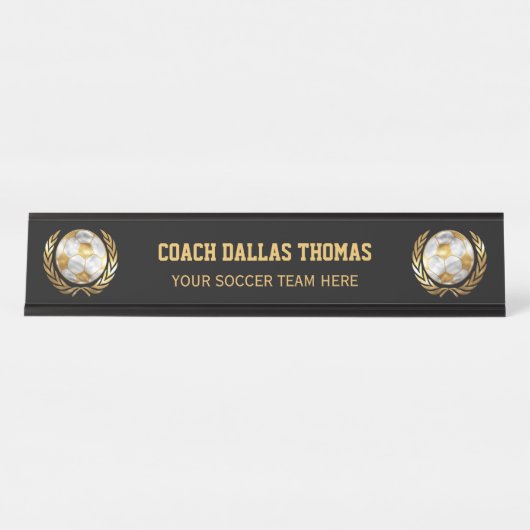 Porte-nom Pour Bureau Entraîneur du football d'or (Devant)