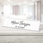 Porte-nom Pour Bureau Entreprise Simple Script noir et blanc Personnalis