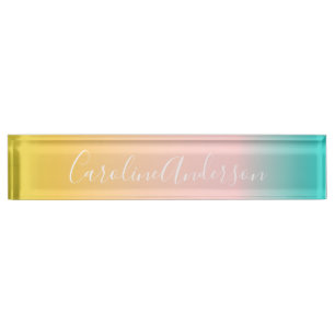 Porte-nom Pour Bureau Été Pastel Gradient   Nom de script personnalisé 