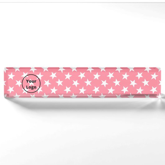 Porte-nom Pour Bureau Étoiles blanches sur fond rose (Devant)