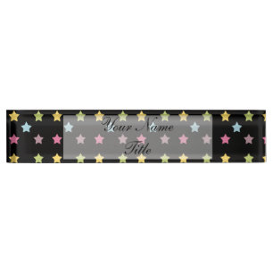 Porte-nom Pour Bureau Étoiles colorées de bureau de noir rose fait sur