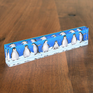 Porte-nom Pour Bureau Famille de pingouin