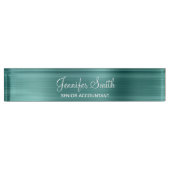Porte-nom Pour Bureau Faux Aqua Sarcelle Feuille (Devant)