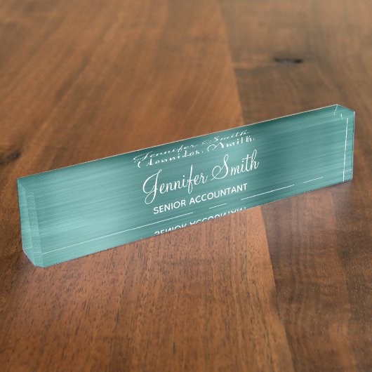 Porte-nom Pour Bureau Faux Aqua Teal Foil (Taille)