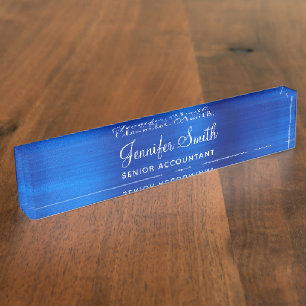 Porte-nom Pour Bureau Faux bleu royal métallisé
