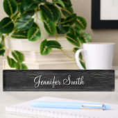 Porte-nom Pour Bureau Faux Bois Grain Noir