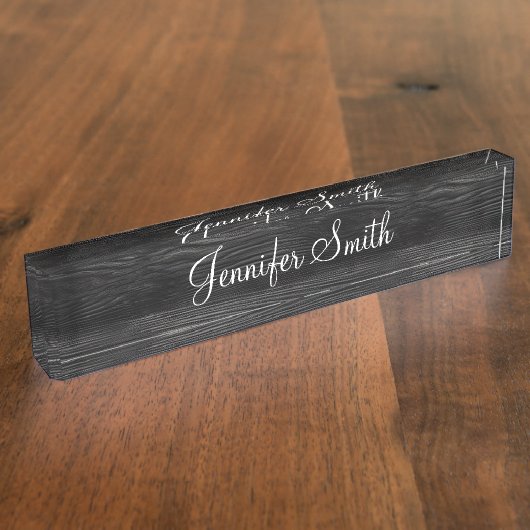 Porte-nom Pour Bureau Faux Bois Grain Noir (Taille)