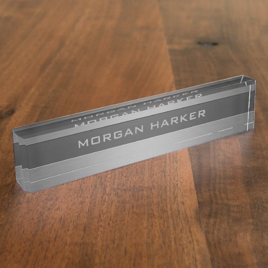 Porte-nom Pour Bureau Faux Brossé Acier gris clair Texte (Taille)