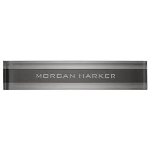 Porte-nom Pour Bureau Faux Brossé Acier gris clair Texte