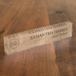 Porte-nom Pour Bureau Faux Cuivre Or Feuille Votre Logo