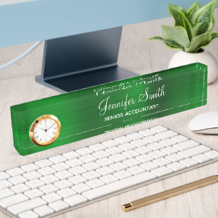 Porte-nom Pour Bureau Faux émeraude vert feuille avec titre du poste