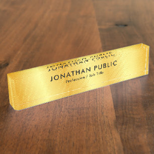 Porte-nom Pour Bureau Faux Gold Elegant Moderne Modèle personnalisé