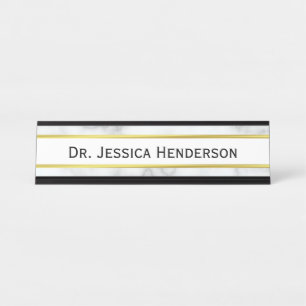 Porte-nom Pour Bureau Faux Gold et regard de marbre blanc de docteur