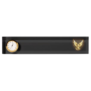Porte-nom Pour Bureau Faux Gold Foil Peace Dove en noir