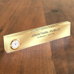 Porte-nom Pour Bureau Faux Gold Modern Glamour Modèle À Horloge