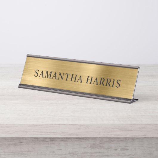 Porte-nom Pour Bureau Faux Luxe Feuille D'Or (Devant)