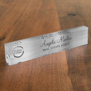 Porte-nom Pour Bureau Faux papier d'argent avec votre logo