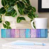 Porte-nom Pour Bureau Faux planches de bois rose sarcelle violet