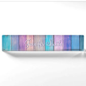 Porte-nom Pour Bureau Faux planches de bois rose sarcelle violet (Devant)