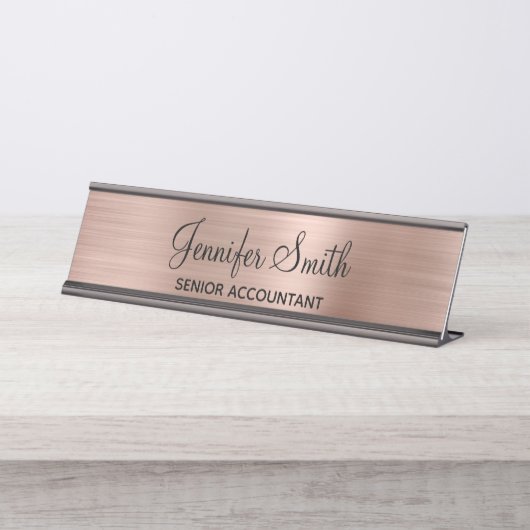 Porte-nom Pour Bureau Faux Rose Gold Foil (Devant)