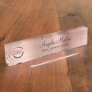 Porte-nom Pour Bureau Faux Rose Gold Foil with Your Logo