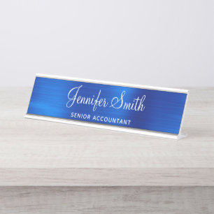 Porte-nom Pour Bureau Faux Royal Blue Metallic Foil