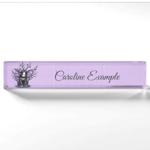 Porte-nom Pour Bureau Fée foncée mignonne avec ailes de chauve-souris.