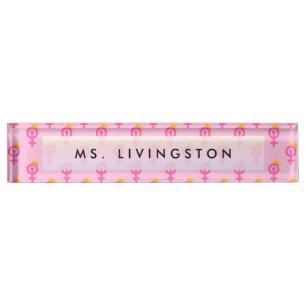 Porte-nom Pour Bureau Féministe Personnalisé Rose