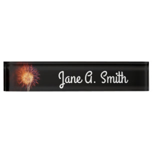 Porte-nom Pour Bureau Feu d'artifice rouge, blanc et bleu I Patriotique