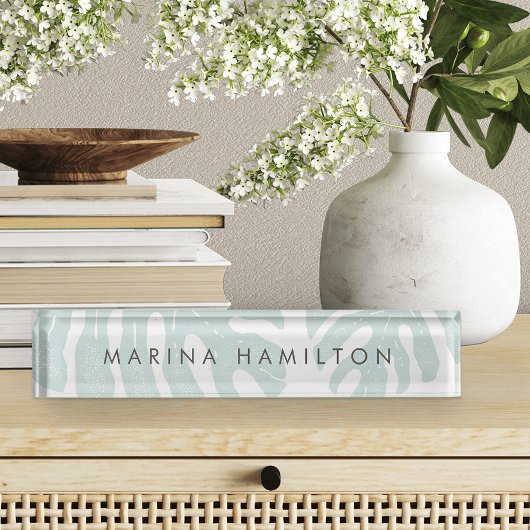 Porte-nom Pour Bureau Feuille de monstère botanique tropicale