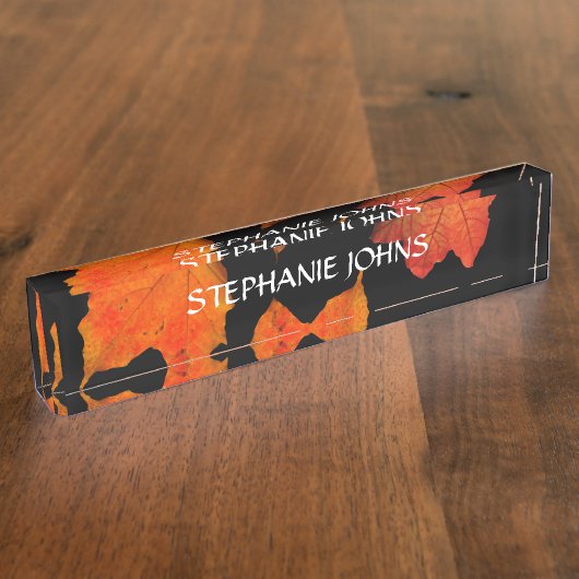 Porte-nom Pour Bureau Feuilles d'automne Orange Nom Monogrammé Noir 2020 (Taille)