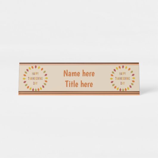 Porte-nom Pour Bureau Feuilles de chêne Thanksgiving Custom (Devant)