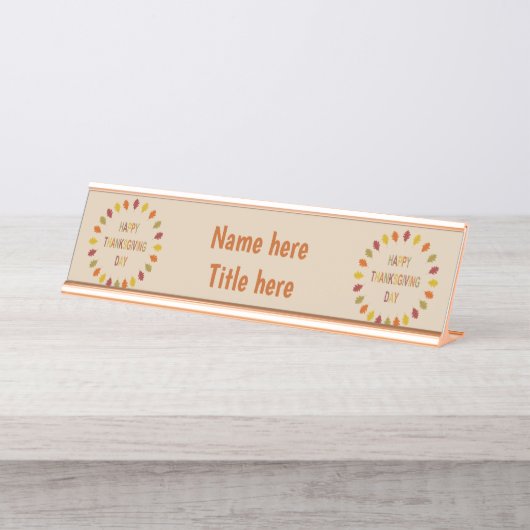 Porte-nom Pour Bureau Feuilles de chêne Thanksgiving Custom (Devant)
