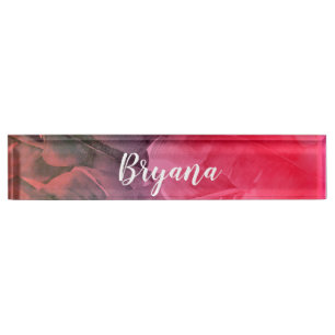 Porte-nom Pour Bureau Feuilles de palmier tropicales roses lumineuses d'