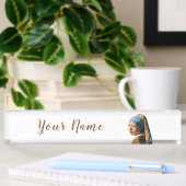 Porte-nom Pour Bureau Fille avec une perle d'oreille Portrait Peinture
