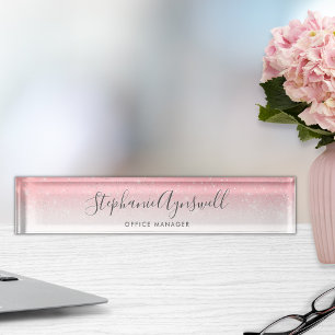 Porte-nom Pour Bureau Fille Blush rose Parties scintillant argent person