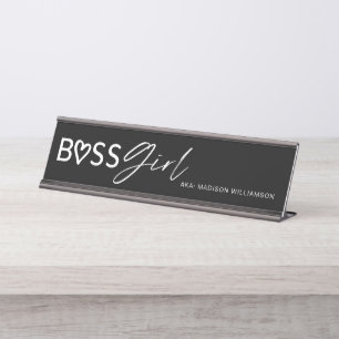 Porte-nom Pour Bureau Fille Boss moderne Stylisée Noir & Blanc