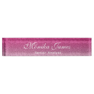 Porte-nom Pour Bureau Fille Faux Glittery Hot Pink Ombre