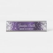 Porte-nom Pour Bureau Fille Glittery Argent Faux Dark Violet Foil (Devant)