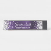 Porte-nom Pour Bureau Fille Glittery Argent Faux Dark Violet Foil (Devant)