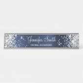 Porte-nom Pour Bureau Fille Glittery Argent Faux Marine Blue Foil (Devant)