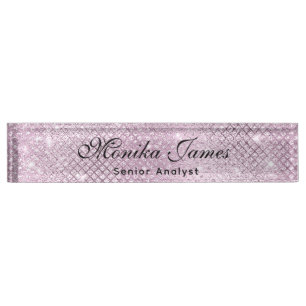 Porte-nom Pour Bureau Fille Glittery Argent Faux rose clair